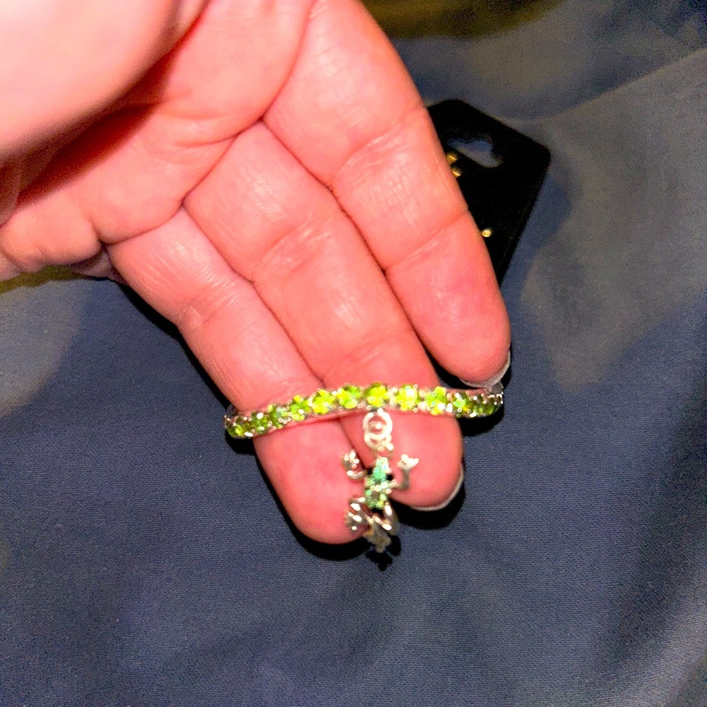 Green and Silver Beaded Bracelet with Cross Charm